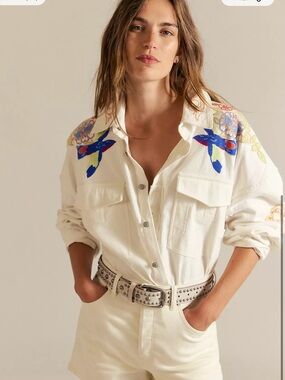 We The Free Take Flight Embroidered Long-Sleeve Shirt with Blue & Red Accents